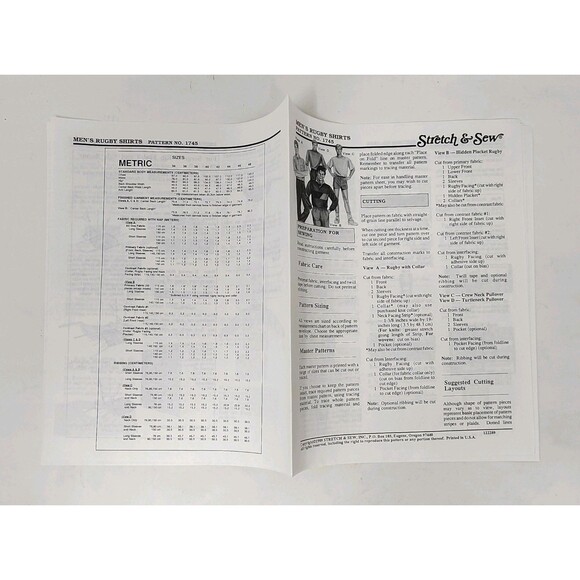 Mens Rugby Shirt Pattern Stretch & Sew 1745 Uncut 1980's VTG Sizes 34" to 48" - Picture 4 of 6
